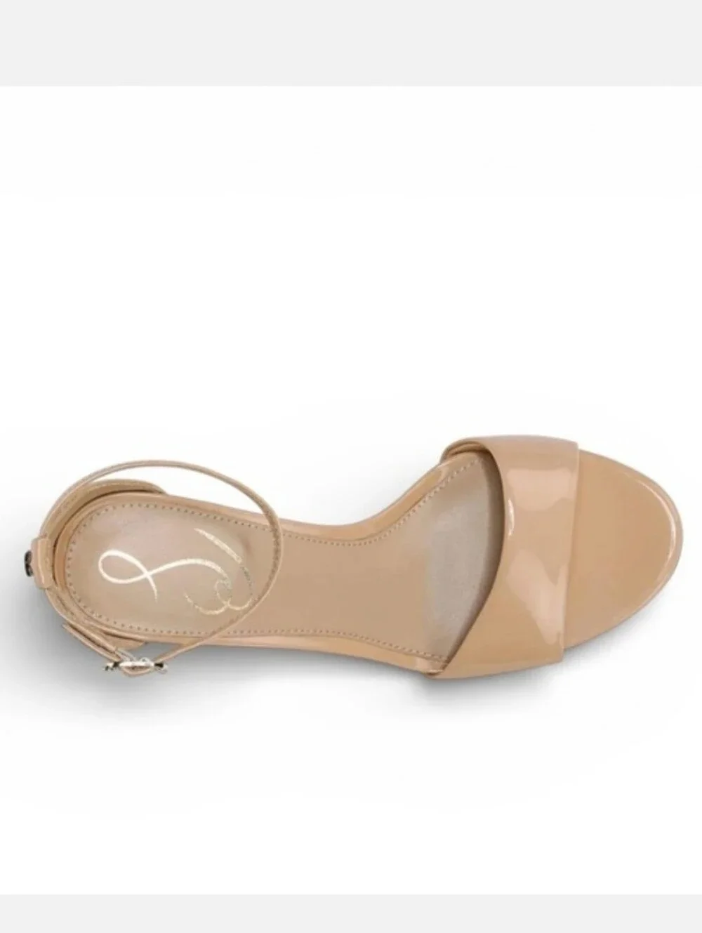 Sam Edelman Robyn  Beige Patent Ankle-Strap Block Heels